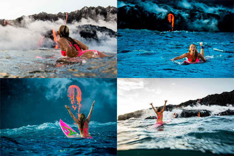 Alison Teal: she went surfing around the Kilauea Volcano | Photos: Perrin James