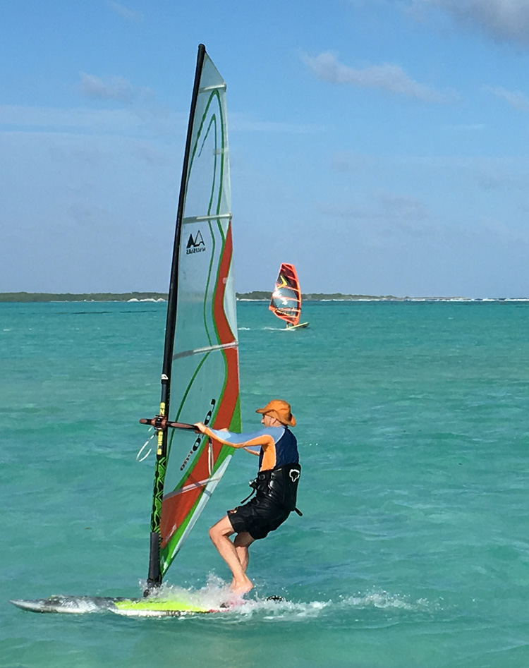 Arkady Kokish (2017): windsurfing in the crystal clear waters of Bonaire | Photo: Kokish Family Archive