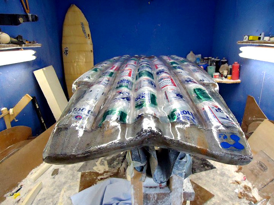 Recycled beer can surfboard: don't drink while surfing