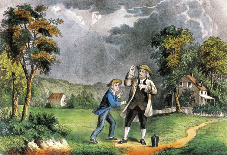Benjamin Franklin: his 1752 kite experiment paved the way to the creation of the lightning rod | Illustration: Creative Commons