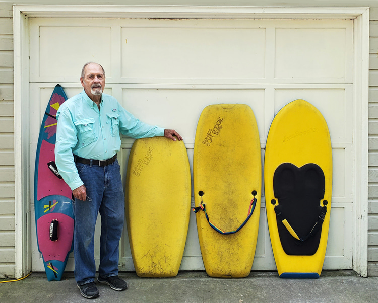 Skurfing: Craig Libuse with his Skurfer and Boat Boogie boards | Photo: Libuse Archive