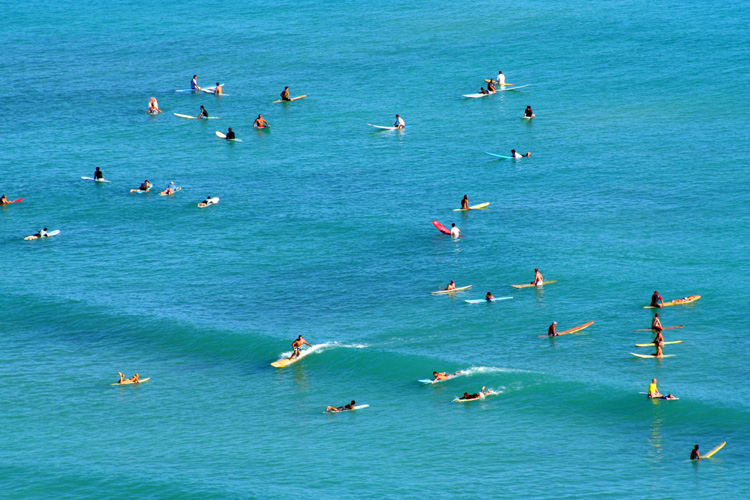Surfing: a crowded lineup in Waikiki | Photo: Ron Jones/Creative Commons