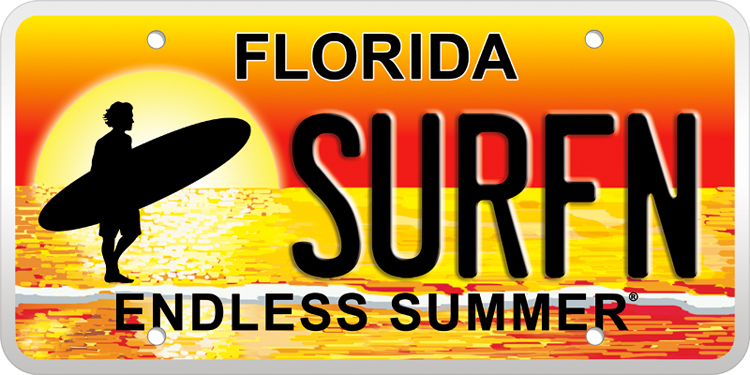 The Endless Summer: Ron and his wife Lynne DiMenna sponsored Florida's license plate