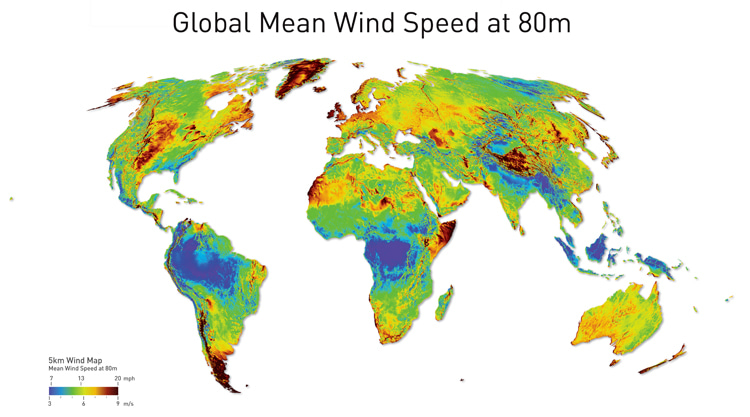 Global mean wind speed: wind blows differently on planet Earth