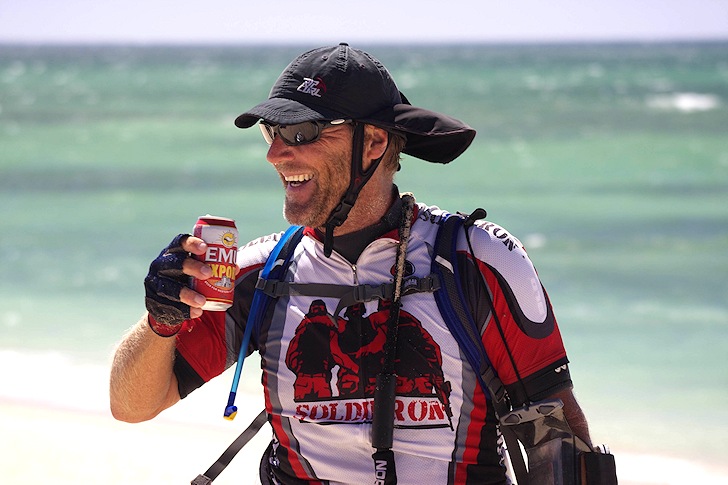 Ian Young: smiling and celebrating after a 1300-kilometer adventure in Western Australia