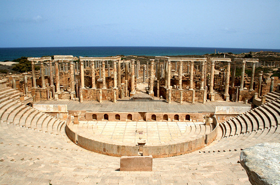 Leptis Magna, Libya: waves break behind the Roman ruins