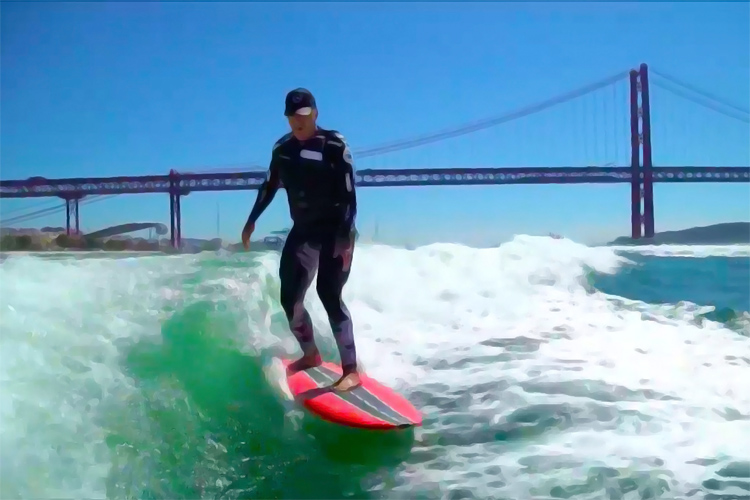 Garrett McNamara: he surfed a 2.4-mile long wave in Tagus River, Lisbon