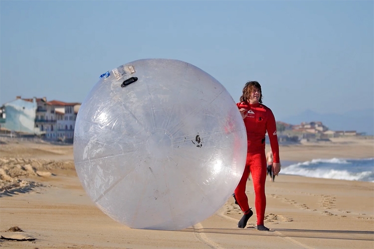 Bubble surfing: Alex and Guillaume Mangiarotti found a creative way of staying safe in the surf
