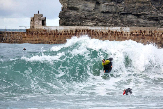 Portreath Harbour Wall Frenzy: dangerous duck dive pictured
