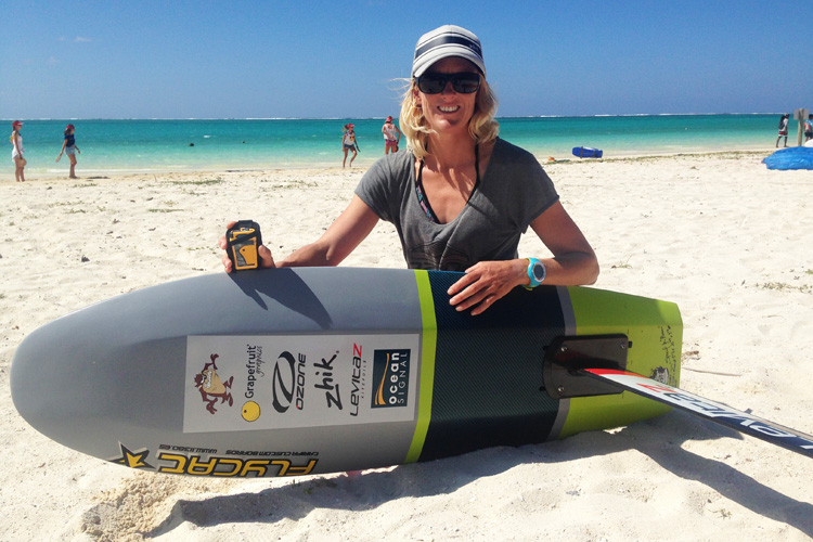 Gina Hewson and the RescueMe PLB1: kiteboarders should carry a personal locator beacon | Photo: Ocean Signal
