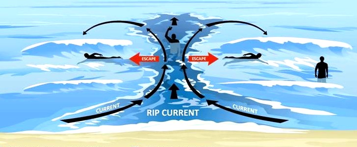 Rip currents: don't panic and go with the flow
