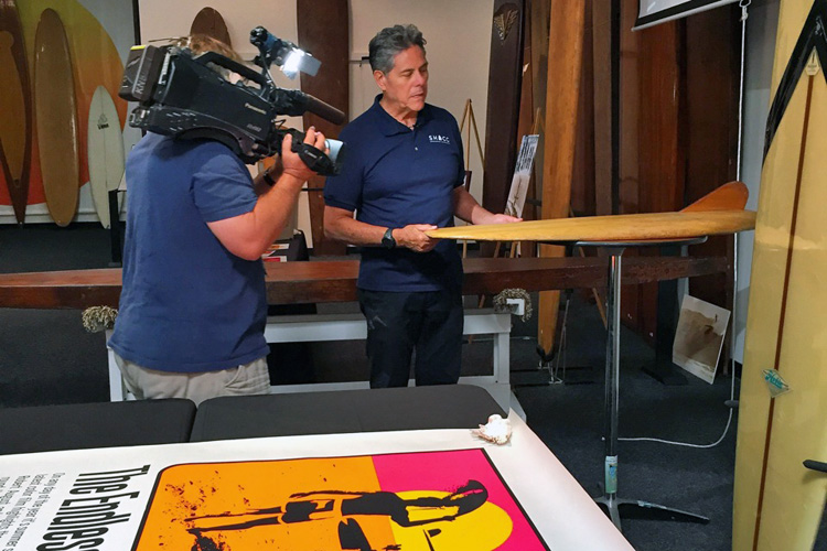 Paul Strauch: showing historical surf artifacts that will go to the National Museum of American History | Photo: SHACC