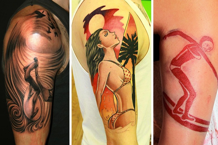 Surf tattoos: art and girls are quite common