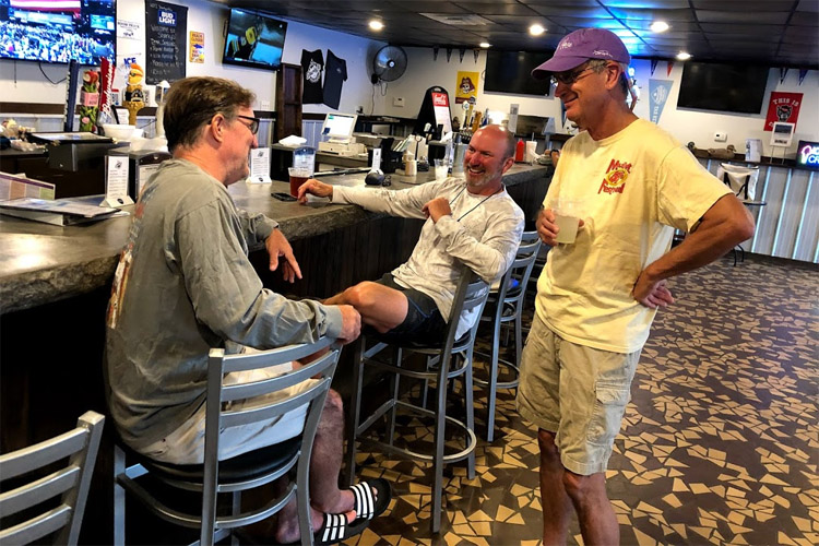 Tony Vandenberg (right): learning more about pound nets and hearing stories of hallucinations at Sharky's | Photo: Vandenberg