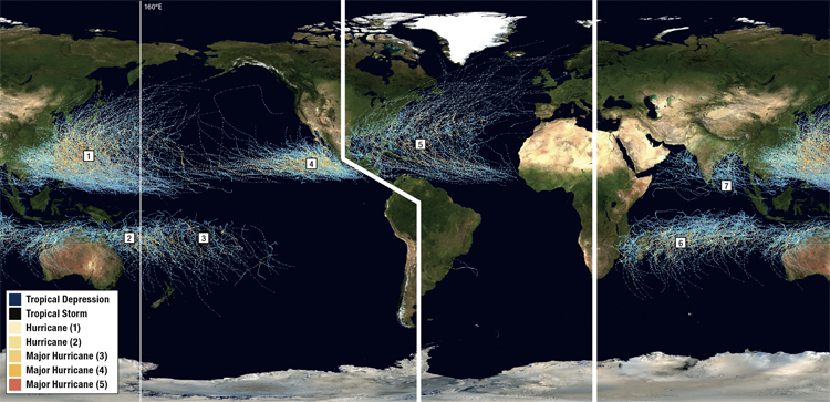 World Map of Tropical Storms and Depressions | Map: The World Stormrider Guide