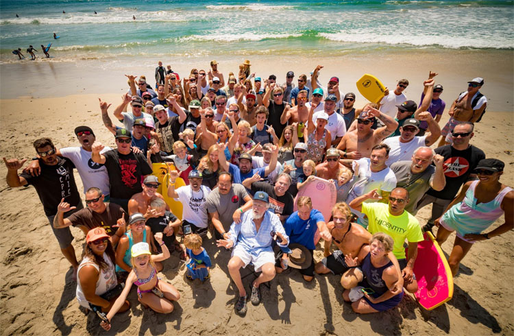 Tom Morey and friends: celebrating the 45th anniversary of the bodyboard at T-Street | Photo: Sean Loh