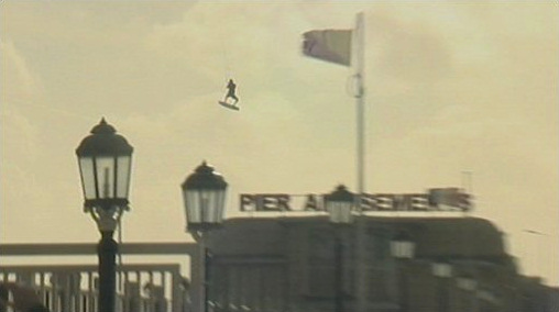 Kitesurfers jump over the Worthing pier
