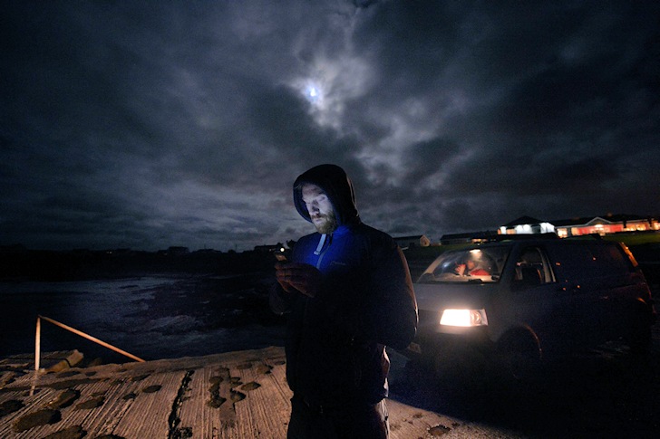 Al Mennie: alone in the dark checking wave buoys | Photo: Charles McQuillan