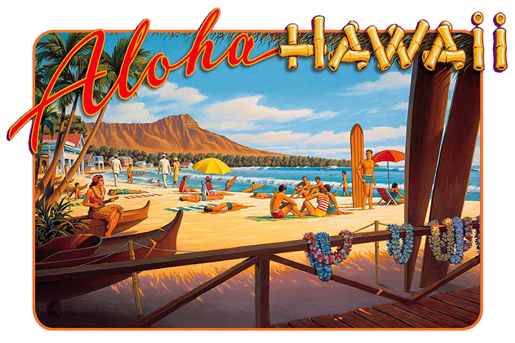 Aloha: share the love, share the stoke | Illustration: Hawaiian Vintage Postcards