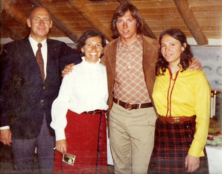 The Bergman Family at Keystone in the former Alhambra Mine log cabin. Left to right: father Bill, mother Jane, Bergy, and sister Lolly, circa 1975 | Photo: Bill Bergman Collection