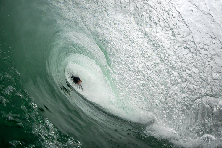 Spencer McGrath: who says bodysurfers can't get deep inside the barrel? | Photo: Josh Ball