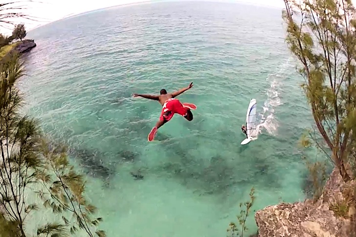 A dive into the windsurfer: don't try this at your home spot