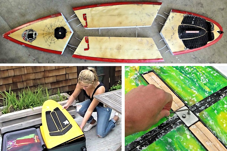 Collapsible surfboards: a four piece model, the portability issue, and El Cocko's centerfold model