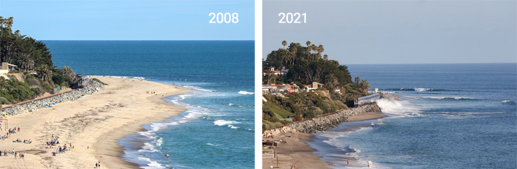 Cottons Point, California: the differences in sand availability between 2008 and 2021 | Photos: Bring Back Our Beaches