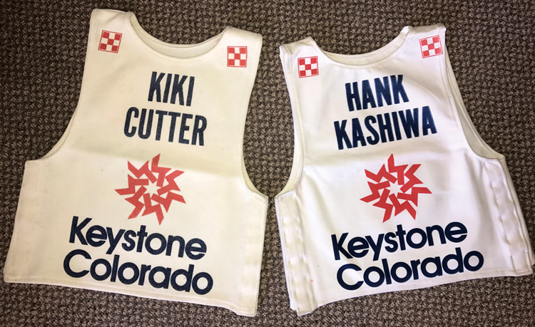 'Challenge of the Sexes' racing bibs designed for the event for Kiki Cutter and Hank Kashiwa. Peter Camann collection | Photo: HH Hawks