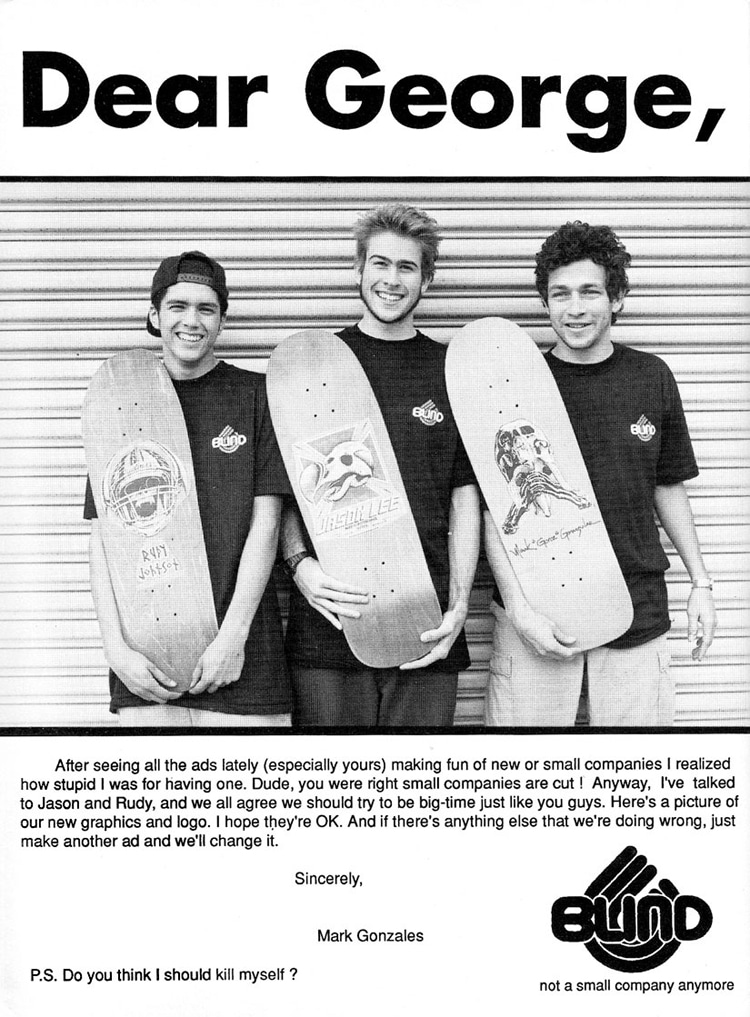 Dear George: the infamous Blind Skateboards ad attacking Powell-Peralta