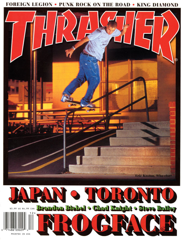 Eric Koston: featured on the cover of Thrasher Magazine, December 2000 | Cover: Thrasher