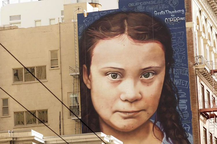 Greta Thunberg: the mural painted by Andres Petreselli in San Francisco's Union Square