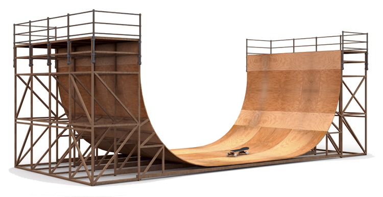 DIY half-pipe: all you need is a few plywood sheets, lumber studs, a steel pipe, paint and screws | Illustration: Shutterstock