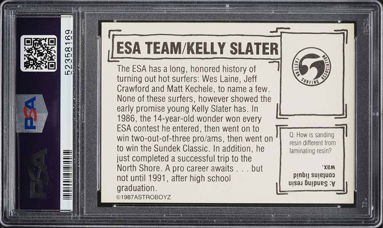 Kelly Slater's trading card (back): Astroboyz (1987)