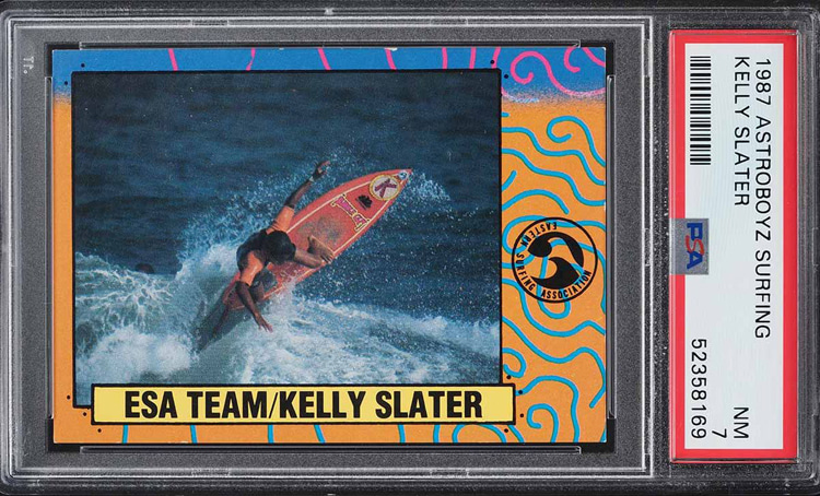 Kelly Slater's trading card (front): Astroboyz (1987)