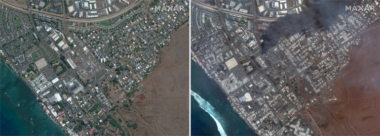 Lahaina: the historic Maui town before and after the August 2023 wildfires | Photos: Maxar
