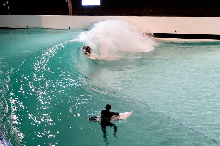 Wavegarden: Stu Kennedy, Connor O'Leary, Mitch Crews, and Jackson Baker trialed night surfing at The Cove | Photo: Wavegarden