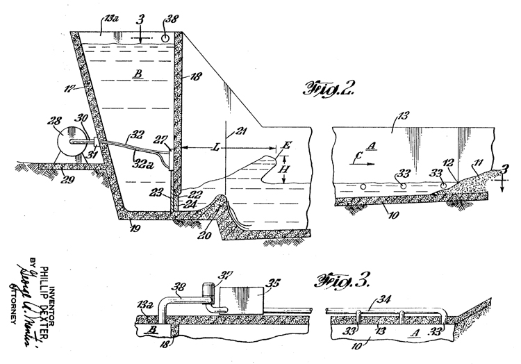 Apparatus and method for producing waves (US3473334A): the Phil Dexter wave generating machine patent was granted on October 21, 1969