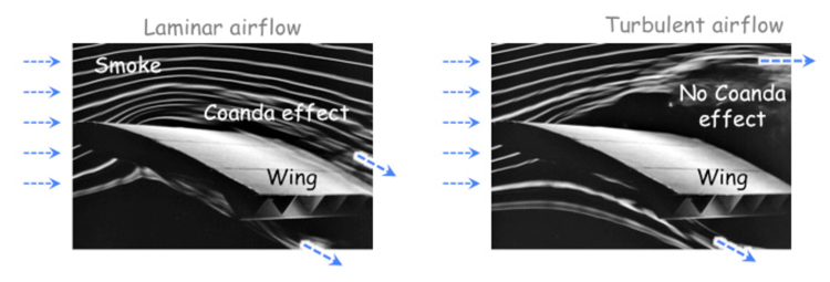 Smooth vs. turbulent airflows on a wing