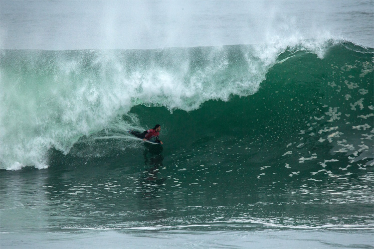 Pierre-Louis Costes: getting properly barreled at Flopos | Photo: APB