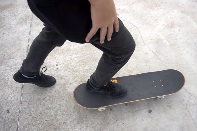 Pushing mongo: when you leave your back foot on the skateboard and push it with your front foot | Still: LB Skate