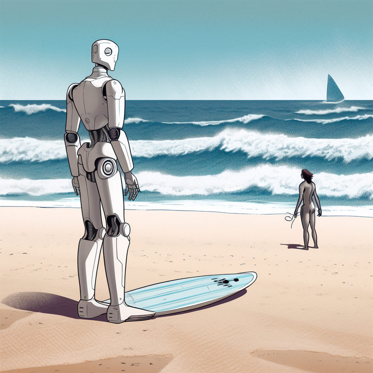 Androids and humans: will they ever share a wave? | Illustration: SurferToday