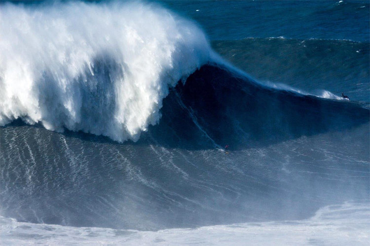 Rodrigo Koxa: he rode this 80-foot wave at Praia do Norte, in Nazaré, Portugal | Photo: Alvim/WSL