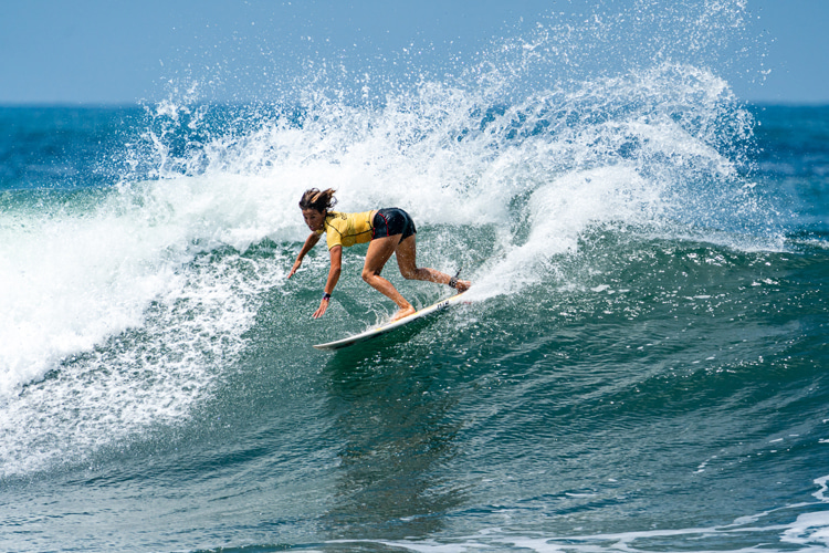 Sally Fitzgibbons: the first competitor to ever win three gold medals in the ISA World Surfing Games | Photo: Reed/ISA