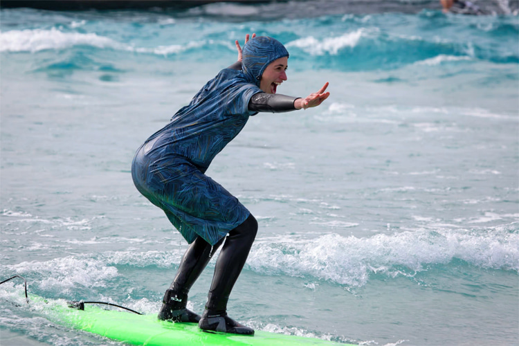 Shirin Gerami: Iran’s first female triathlete has given surfing a go | Photo: Finisterre