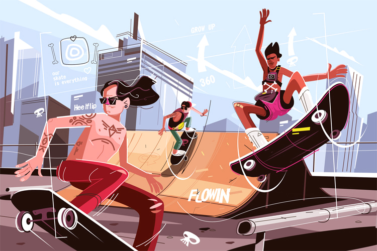 Skateboards: learn how to a draw a deck with trucks and wheels | Illustration: Shutterstock