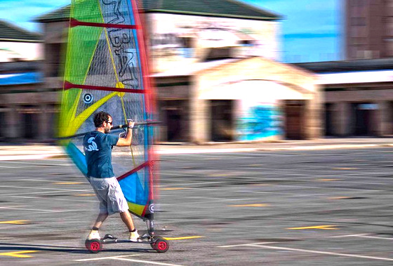 Skateboard windsurfing: concrete wind power
