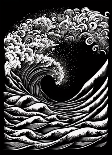 Enormous, Barreling Wave, Capturing the Intricate Patterns, Textures, and Movements of the Water | Illustration: SurferToday