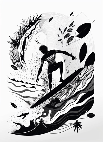 Series of Illustrations Depicting the Life Stages of a Surfer, From a Child Learning to Surf to a Professional Surfer Conquering Massive Waves 1 | Illustration: SurferToday
