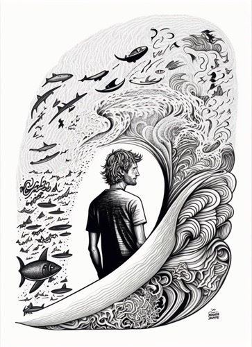 Series of Illustrations Depicting the Life Stages of a Surfer, From a Child Learning to Surf to a Professional Surfer Conquering Massive Waves 3 | Illustration: SurferToday